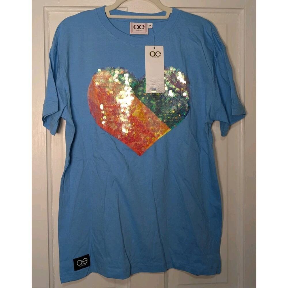 Queer Eye Rainbow Sequin Heart Short Sleeve T Shirt Pride Men's M NWT(931)